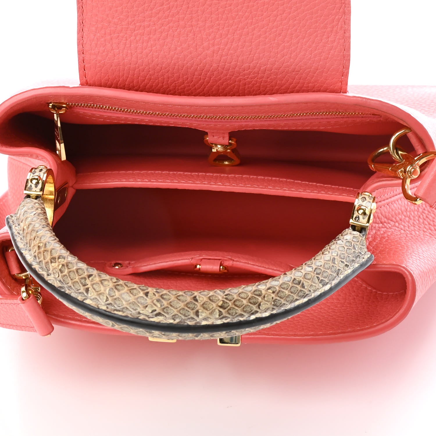 Louis Vuitton Taurillon Snakeskin Capucines PM Coral 4 of 4