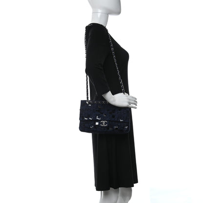 Chanel Satin Paillette Sequin Quilted Medium Single Flap Navy 2 of 9