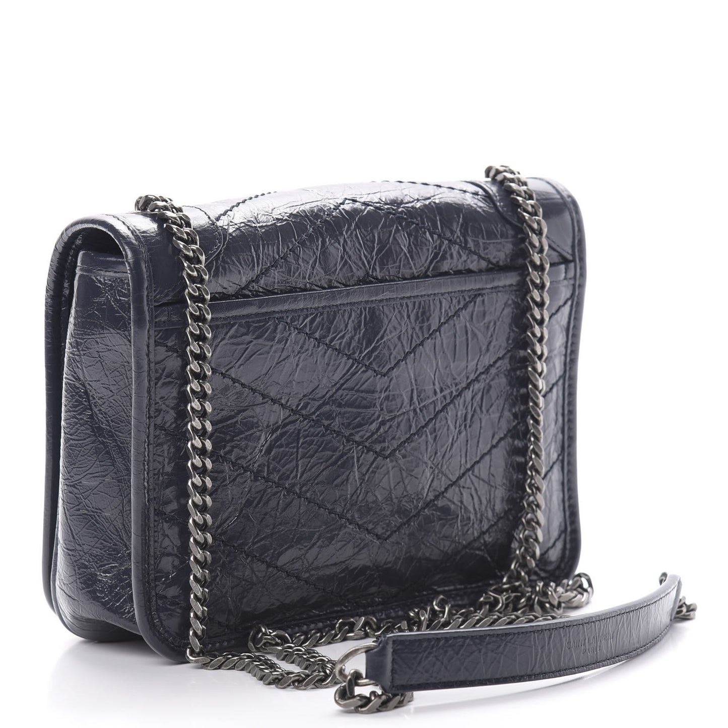 Crinkled Calfskin Matelasse Monogram Niki Chain Wallet Deep Marine