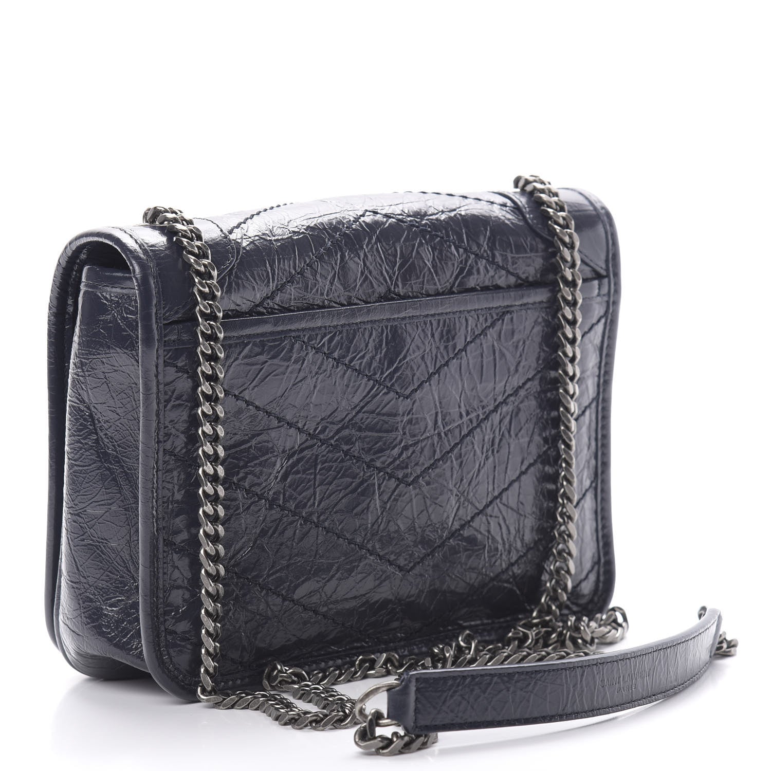 Saint Laurent Crinkled Calfskin Matelasse Monogram Niki Chain Wallet Deep Marine 3 of 12