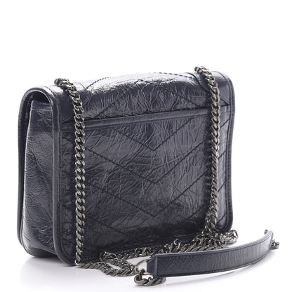 Saint Laurent Crinkled Calfskin Matelasse Monogram Niki Chain Wallet Deep Marine 3 of 12