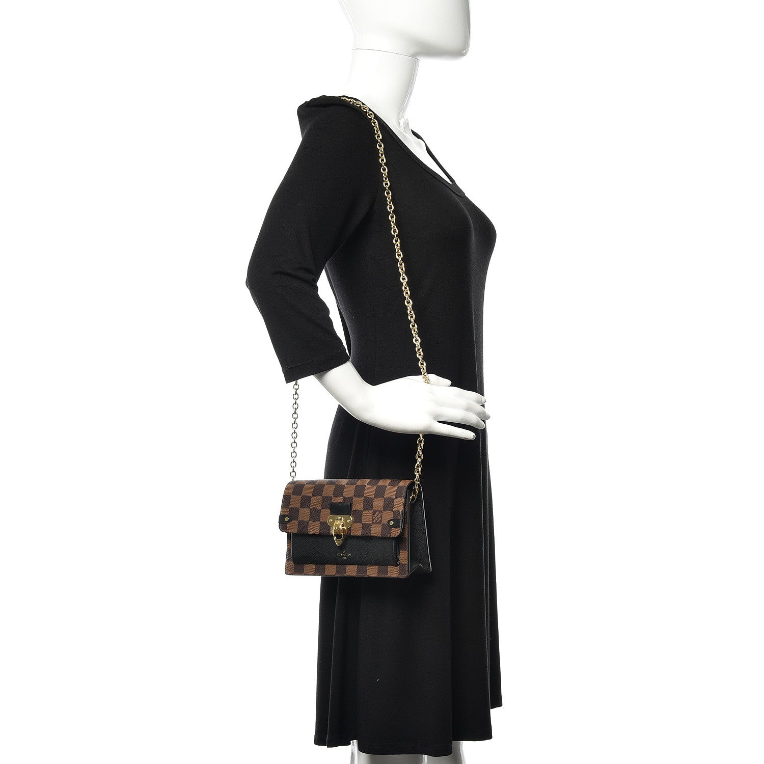 Louis Vuitton Damier Ebene Vavin Chain Wallet Black 2 of 8