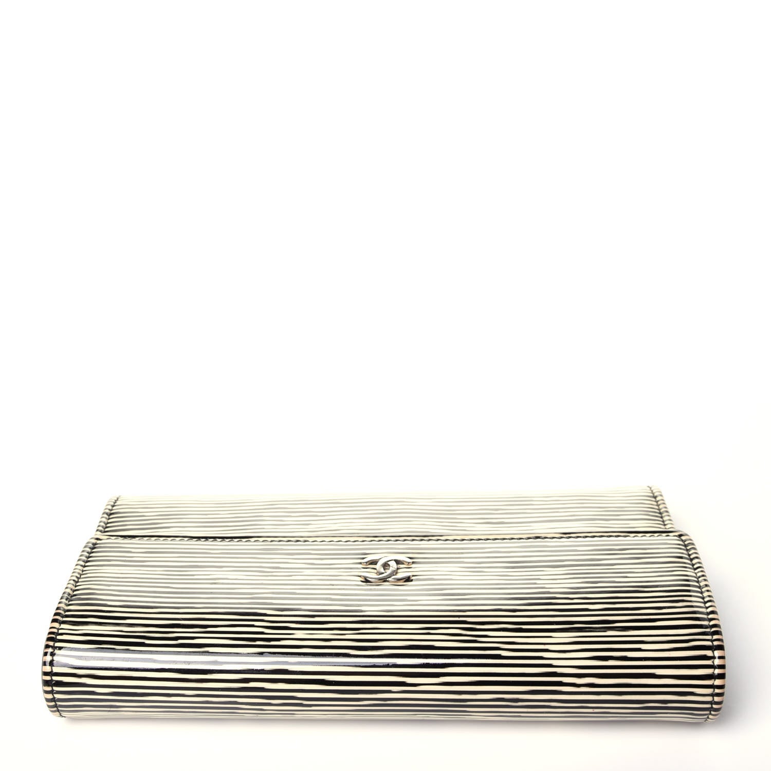 Chanel Patent Calfskin Striped Long Flap Wallet Black 11 of 12