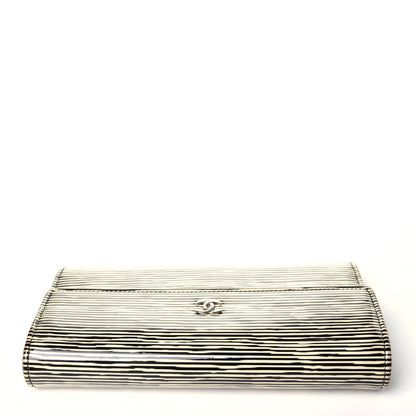 Chanel Patent Calfskin Striped Long Flap Wallet Black 11 of 12