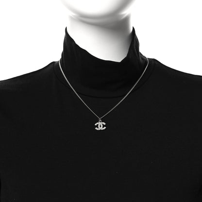 Chanel Crystal CC Pendant Necklace Silver 2 of 5