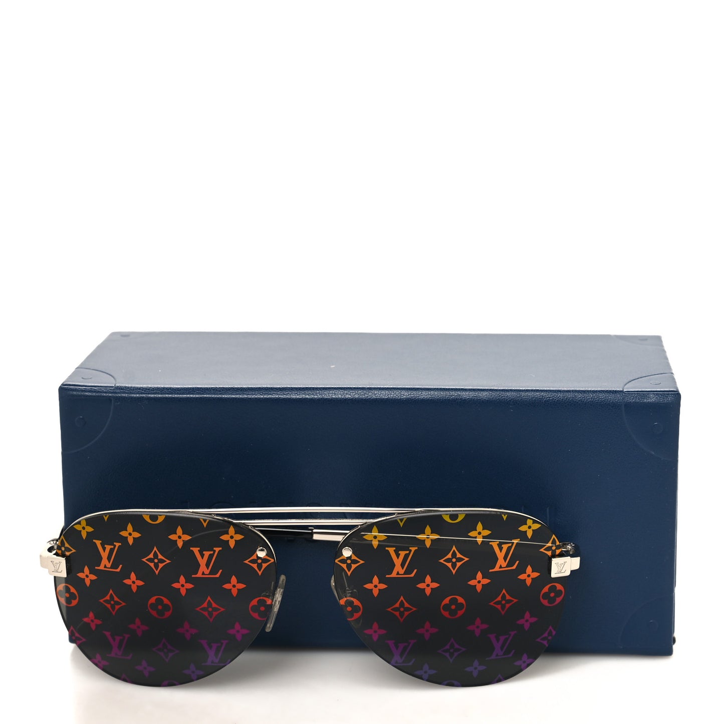 LOUIS VUITTON Metal Monogram Clockwise Sunglasses Z1595E Silver Black