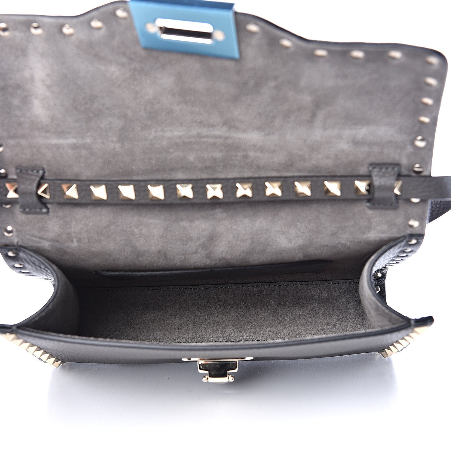 Valentino Garavani Pebbled Calfskin Medium Rockstud Flip Lock Crossbody Bag Graphite 4 of 9