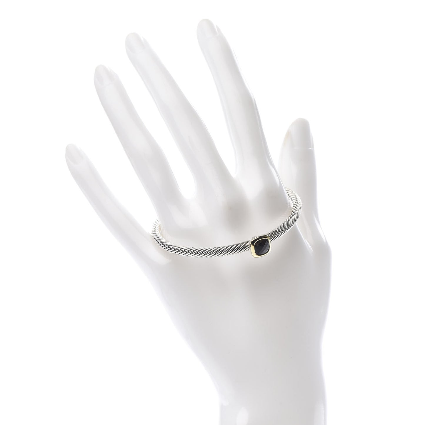 Sterling Silver 18K Yellow Gold Smoky Quartz 4mm Noblesse Cable Bracelet
