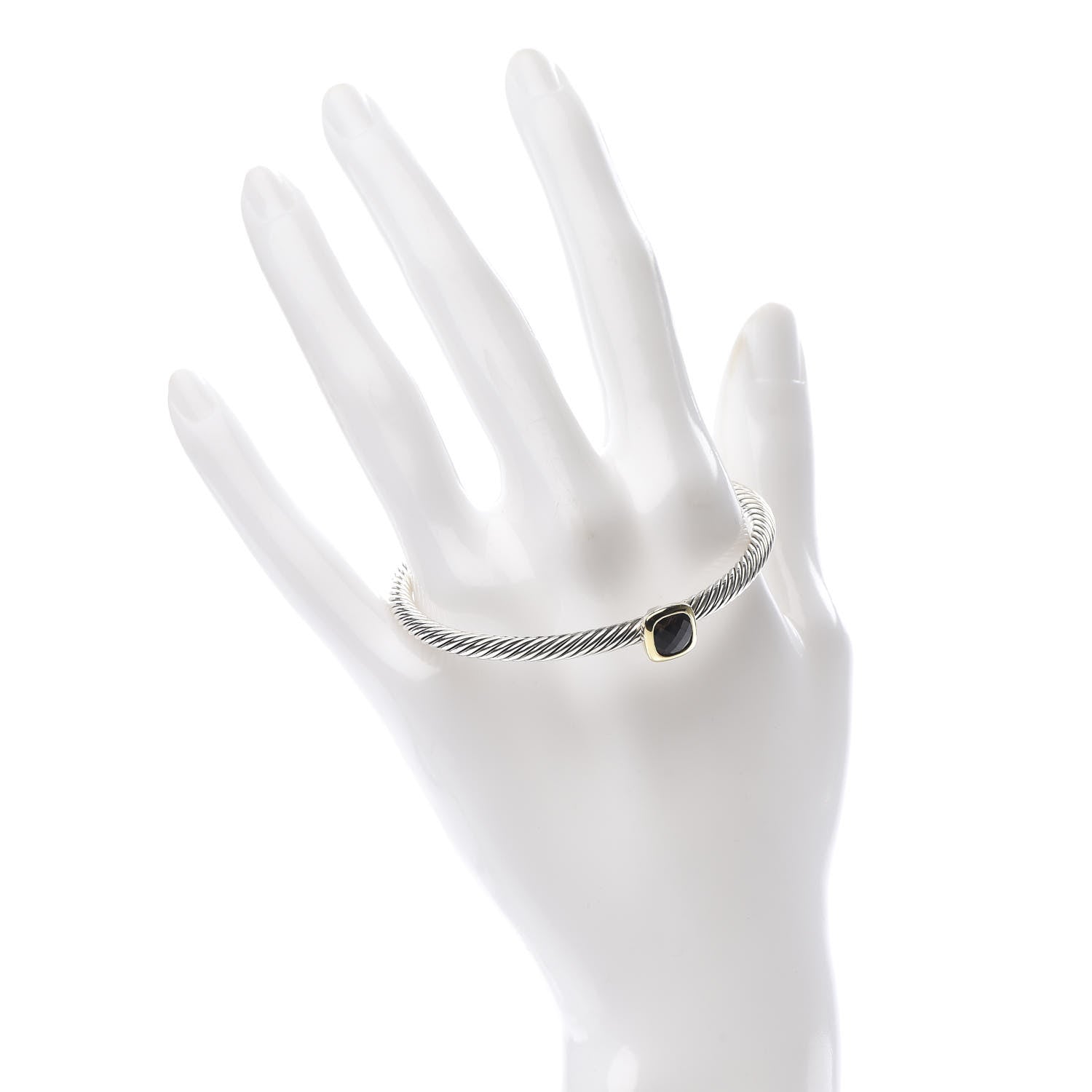 David Yurman Sterling Silver 18K Yellow Gold Smoky Quartz 4mm Noblesse Cable Bracelet 2 of 4