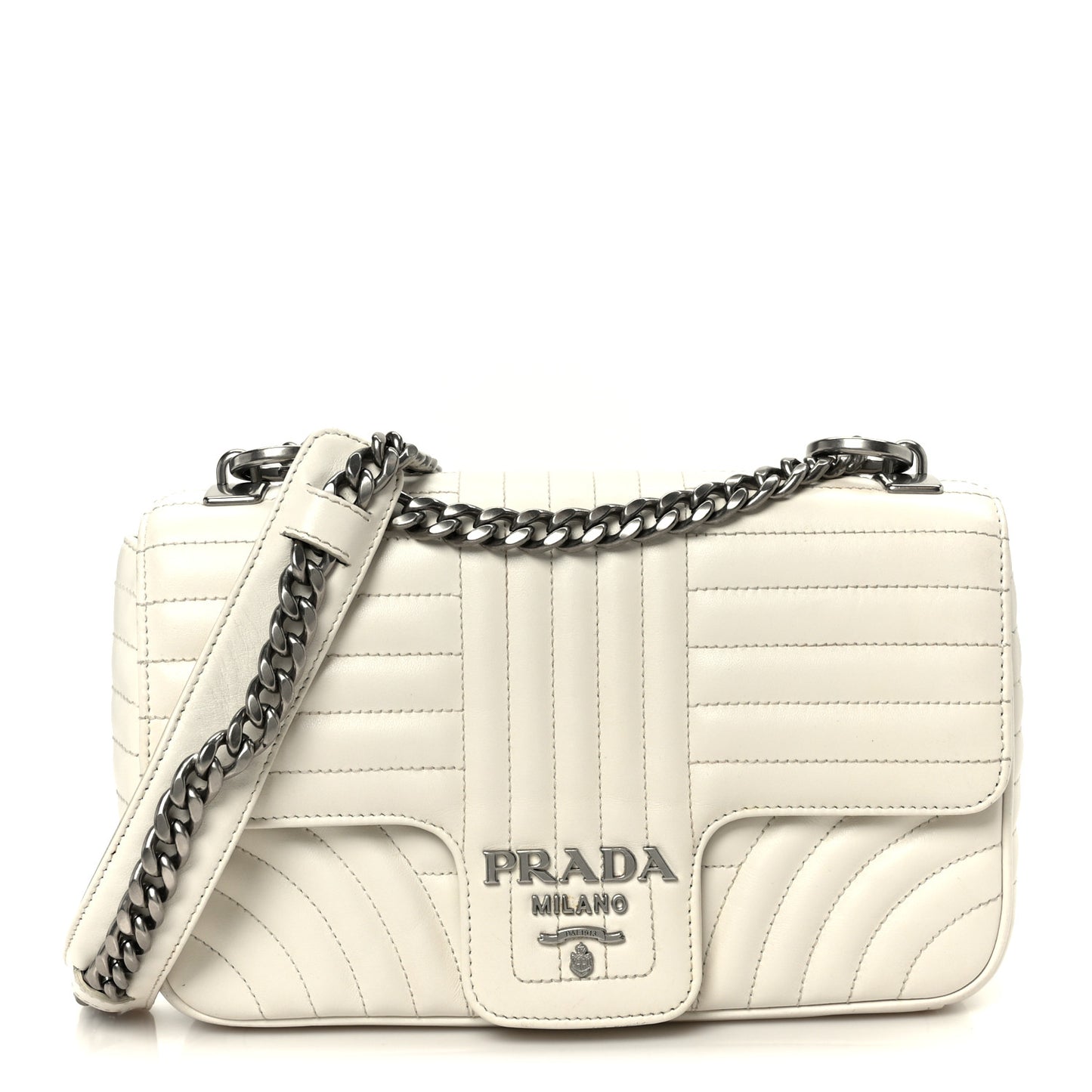 Soft Calfskin Impunture Diagramme Medium Chain Flap Shoulder Bag White