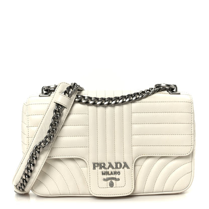 Prada Soft Calfskin Impunture Diagramme Medium Chain Flap Shoulder Bag White 1 of 10