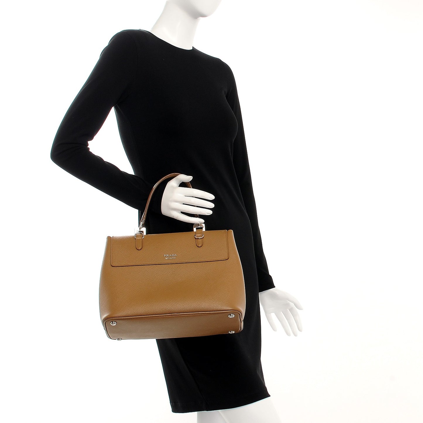 Saffiano Cuir Convertible Top Handle Tote Caramel