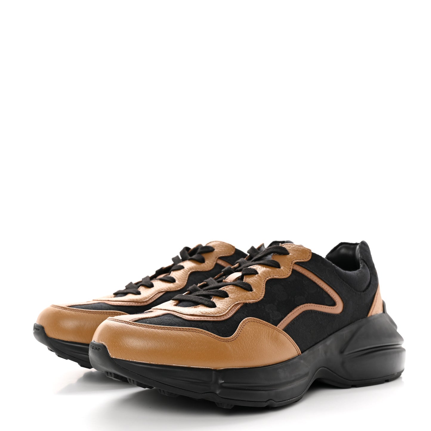 Monogram Textured Dollar Calfskin Mens Rhyton Sneakers 11 Black Khaki Beige