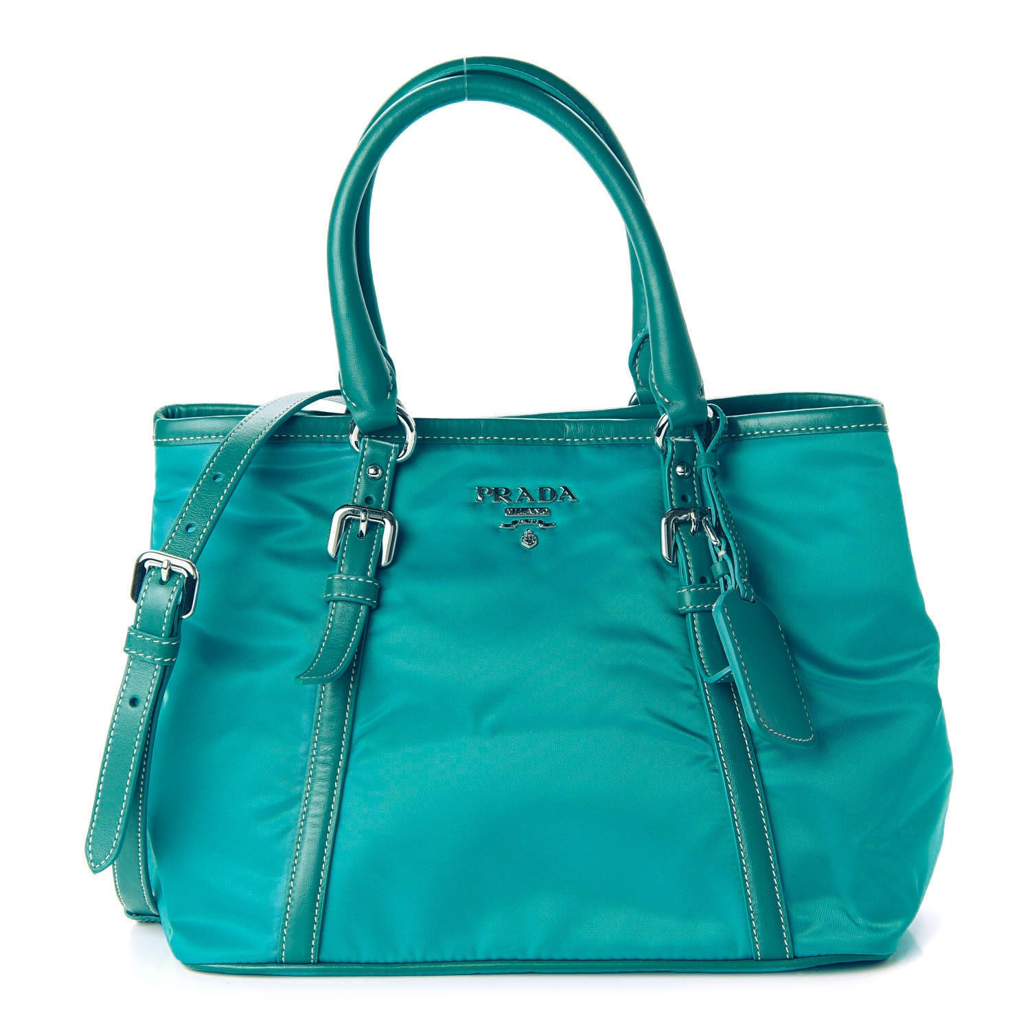 Prada Nylon Tessuto Soft Calf Tote Turchese 1 of 9