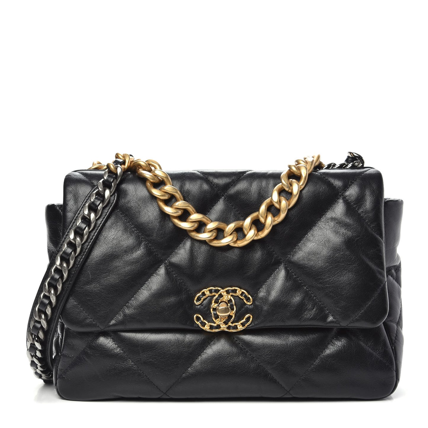 Goatskin Quilted Large 19 Flap Black