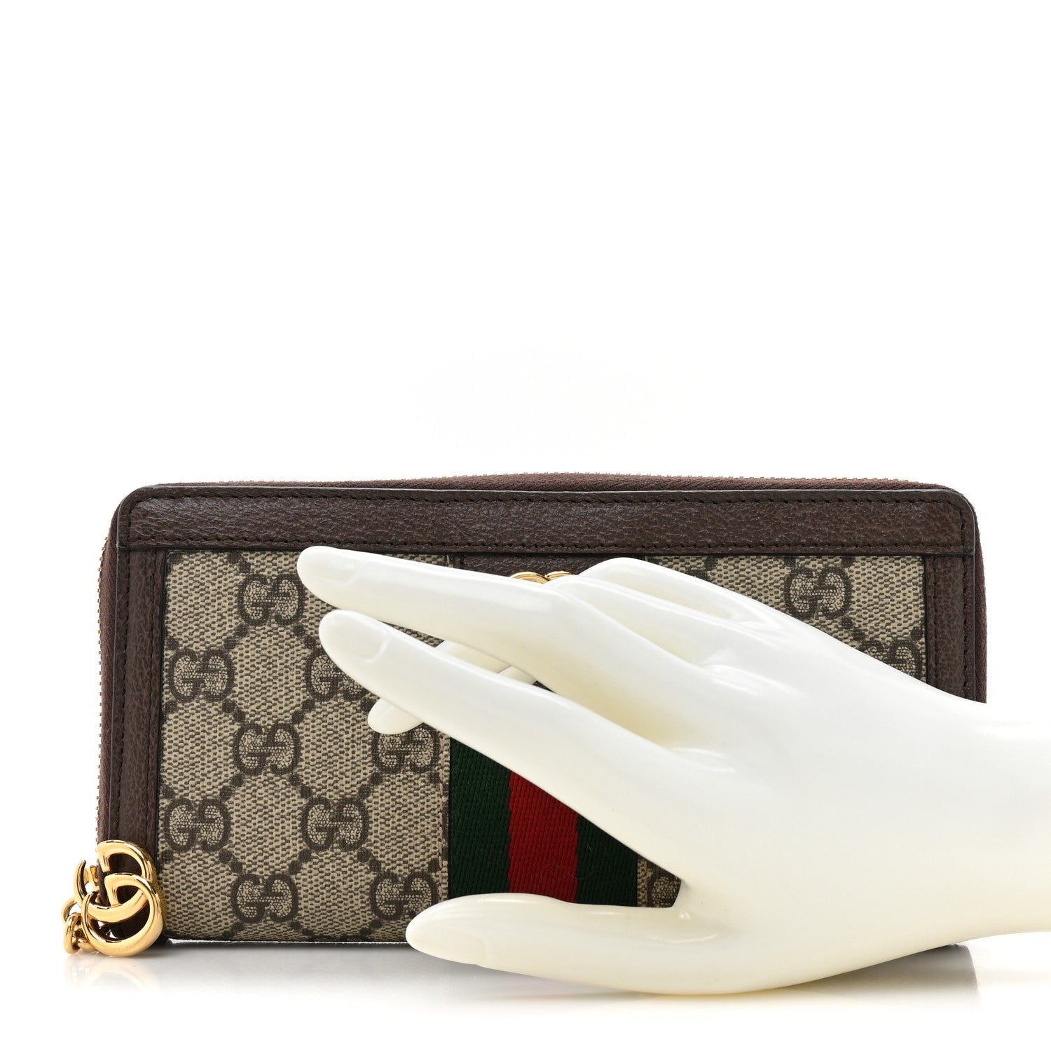 Gucci GG Supreme Monogram Web Ophidia Zip Around Wallet Brown 2 of 16