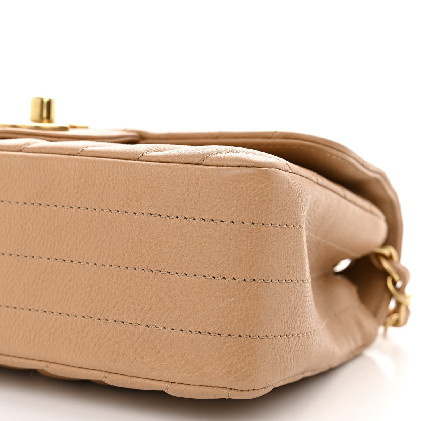 Calfskin Chevron Quilted Mini Rectangular Flap Dark Beige