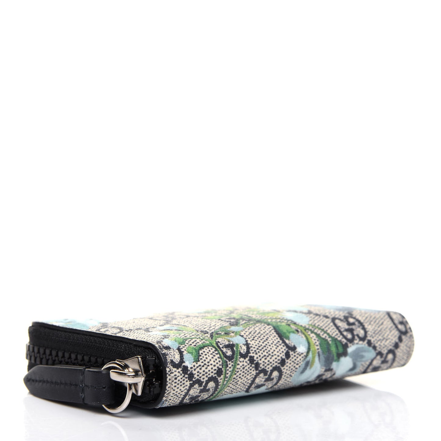 GG Supreme Monogram Blooms Zip Around Card Case Wallet Beige Blue Navy