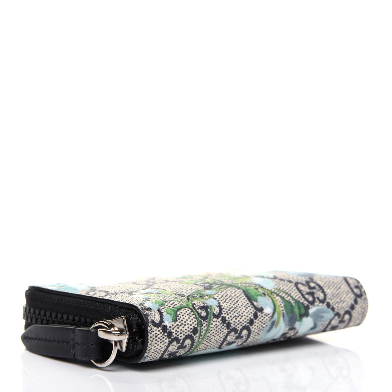 Gucci GG Supreme Monogram Blooms Zip Around Card Case Wallet Beige Blue Navy 4 of 9