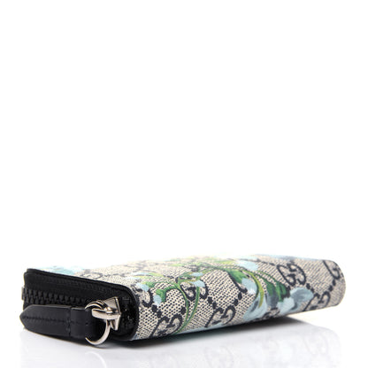 Gucci GG Supreme Monogram Blooms Zip Around Card Case Wallet Beige Blue Navy 4 of 9