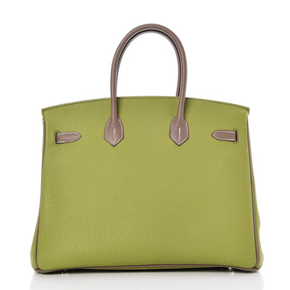 Hermes Togo Bi Color Horseshoe Birkin 35 Vert Anis Etoupe 5 of 35