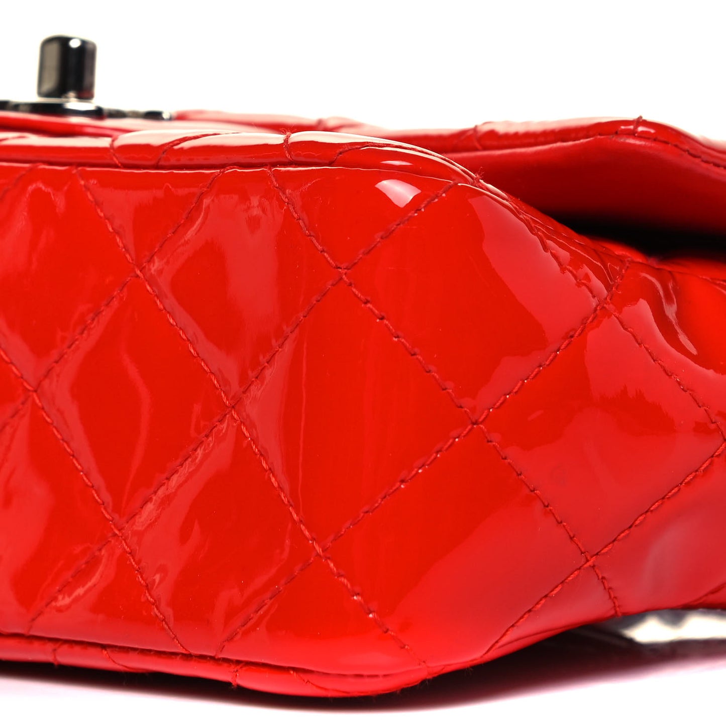 Patent Calfskin Quilted Mini Rectangular Flap Red