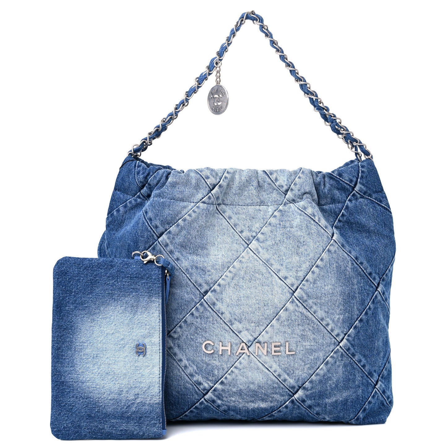 Denim Quilted Chanel 22 Blue