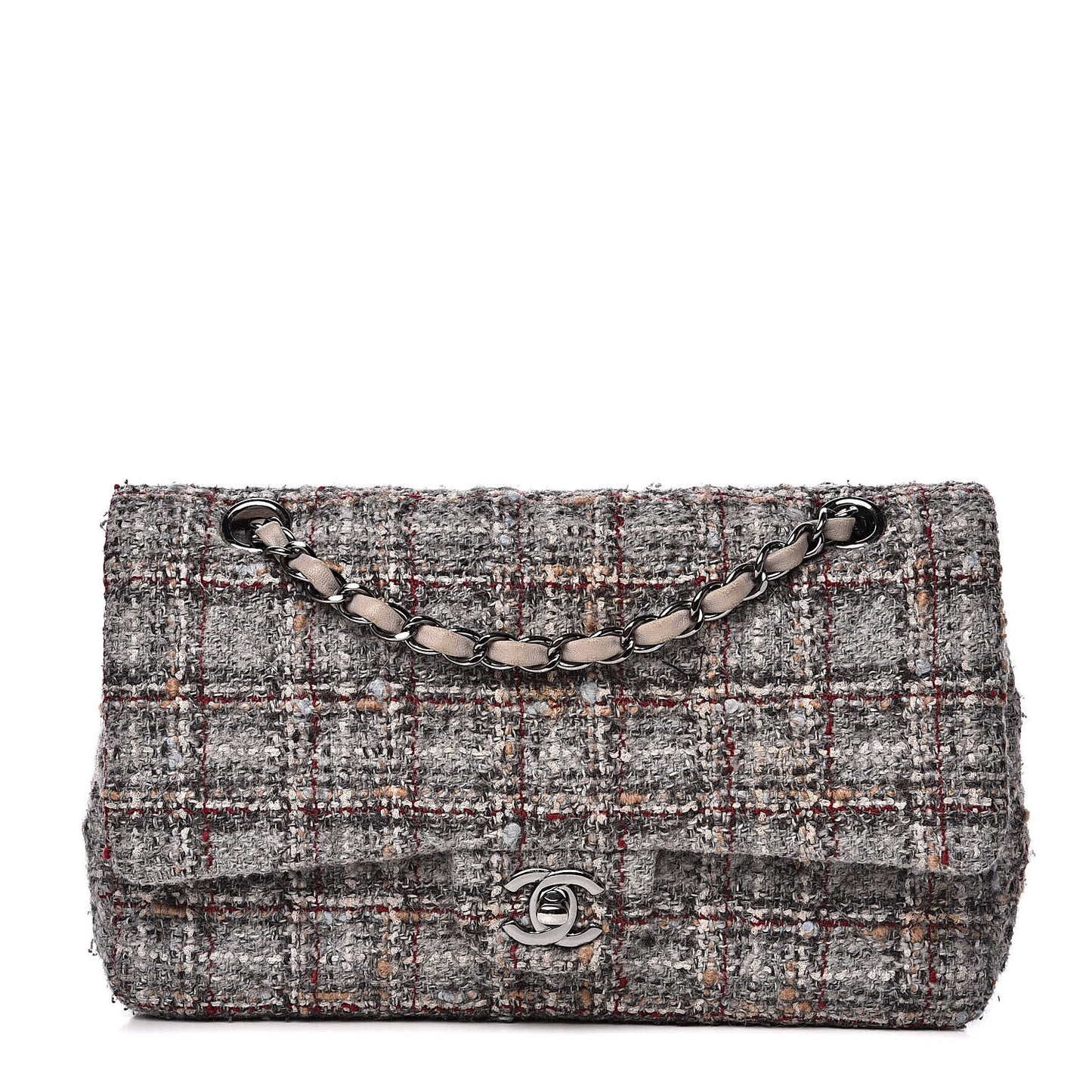 Tweed Quilted Medium Double Flap Grey Multicolor