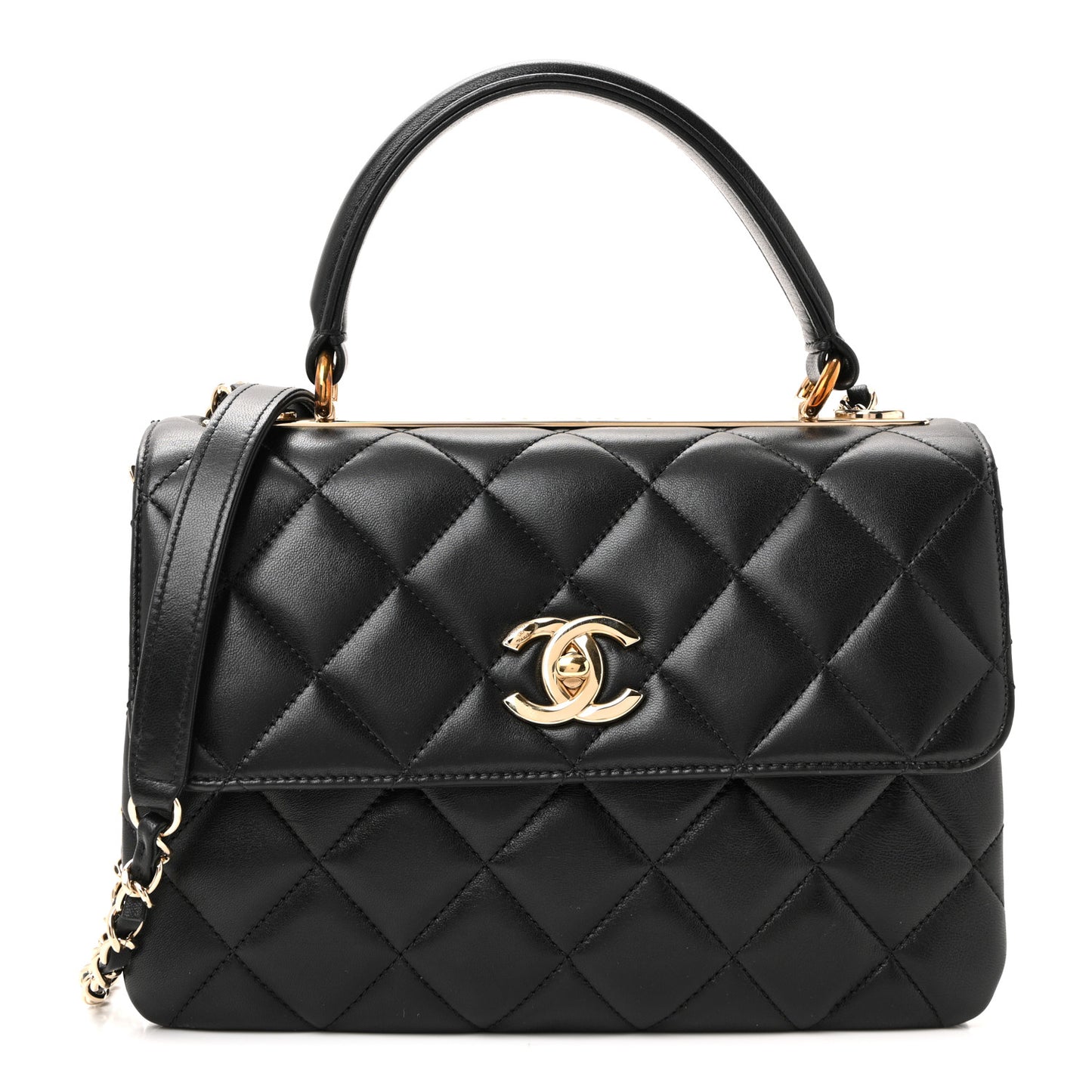 Lambskin Quilted Small Trendy CC Dual Handle Flap Bag Black