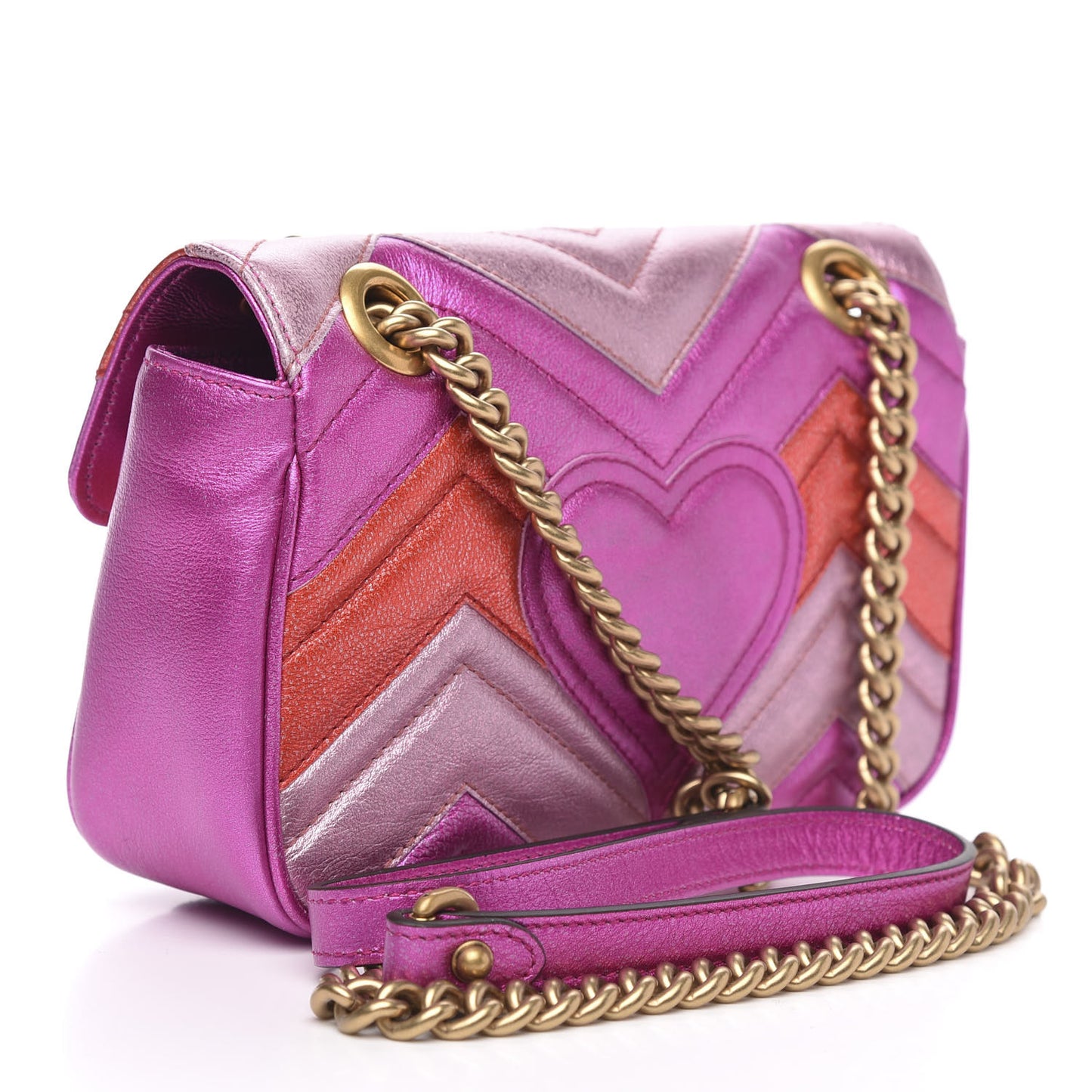 Metallic Calfskin Matelasse Mini GG Marmont Shoulder Bag Fuchsia
