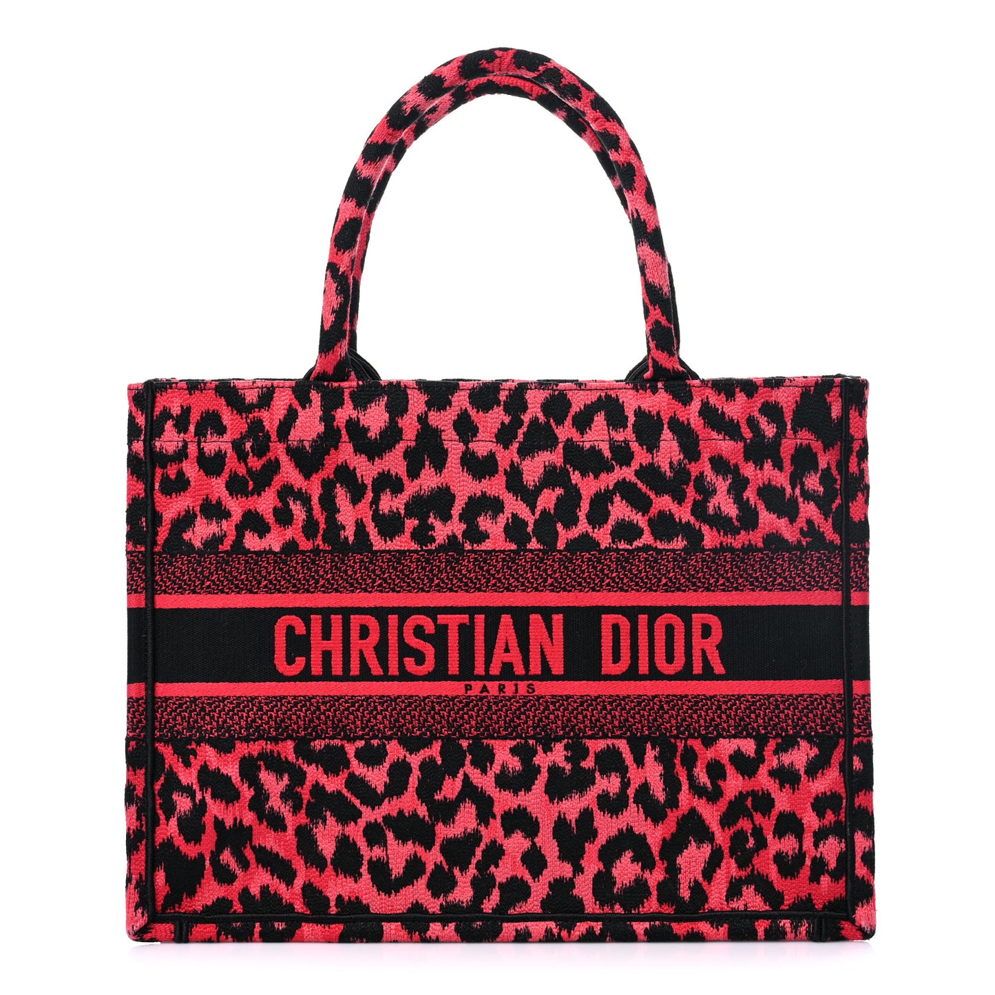 Canvas Mizza Embroidered Medium Leopard Book Tote Fuchsia Multicolor