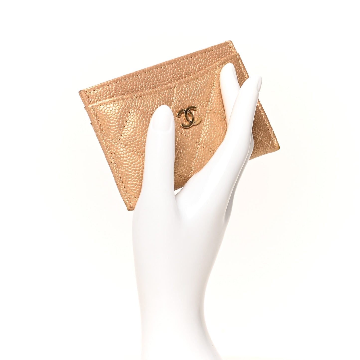 Metallic Caviar Quilted Card Holder Gold