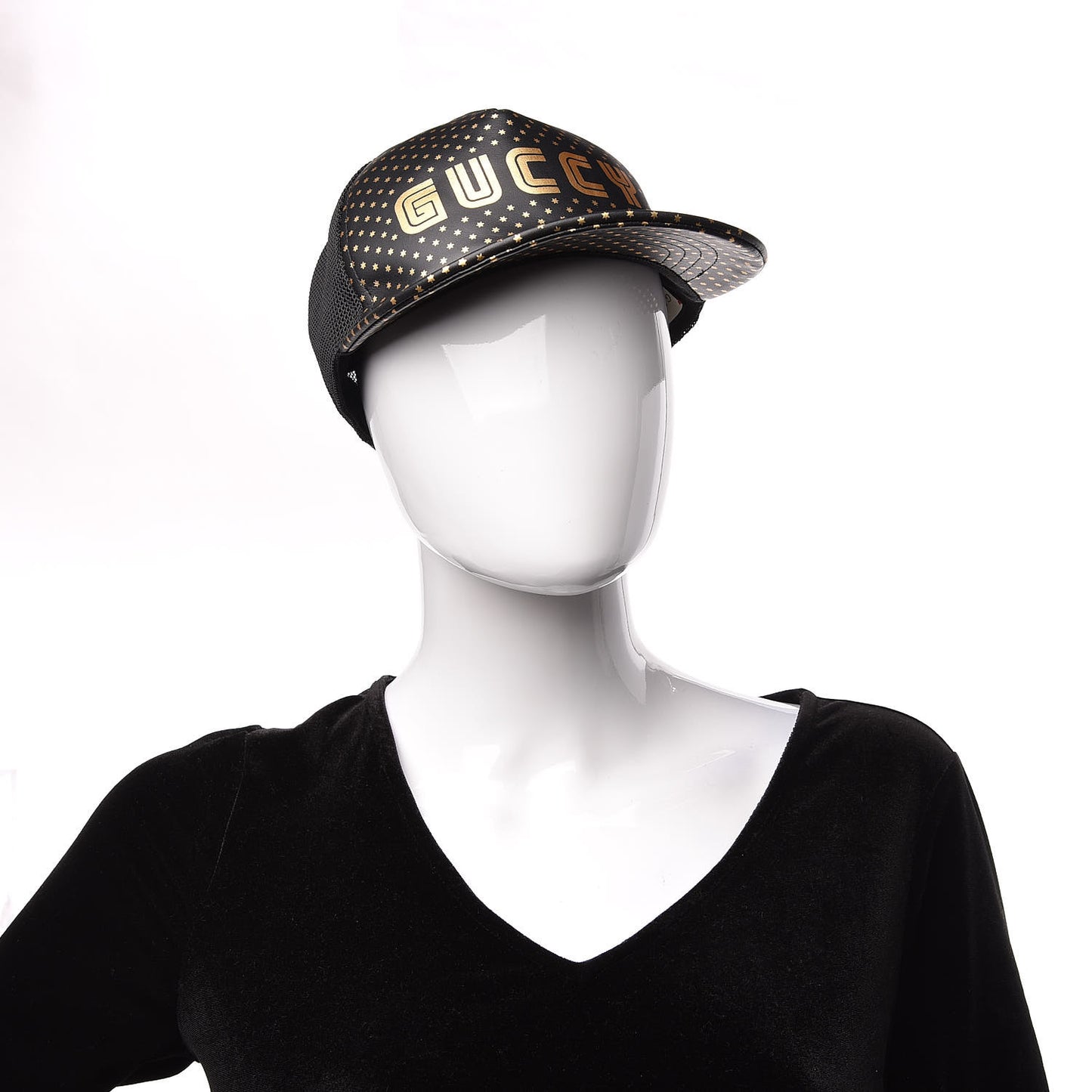 X SEGA Calfskin GUCCY Stars Baseball Hat S Black Gold