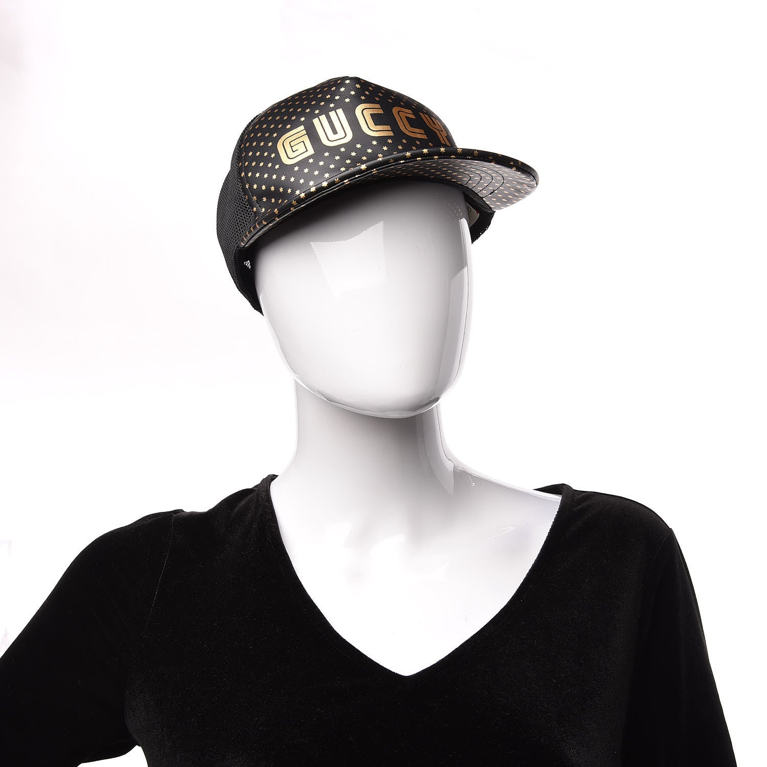 Gucci X SEGA Calfskin GUCCY Stars Baseball Hat S Black Gold 2 of 7