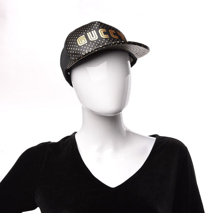 Gucci X SEGA Calfskin GUCCY Stars Baseball Hat S Black Gold 2 of 7
