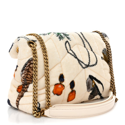 Saint Laurent Terrycloth Summer Print Quilted Small Loulou Puffer Monogram Chain Satchel Multicolor White 3 of 9