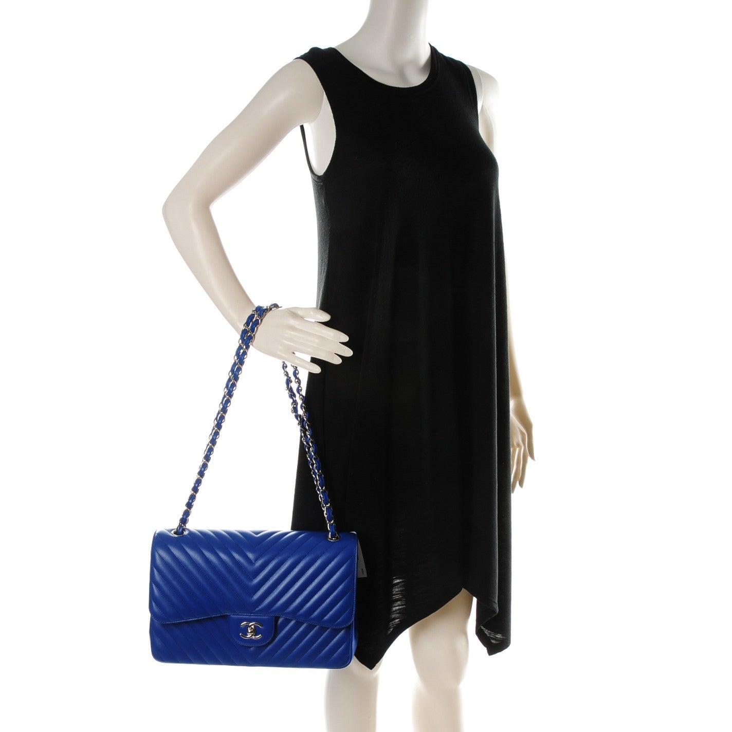 Caviar Chevron Quilted Jumbo Double Flap Bright Blue