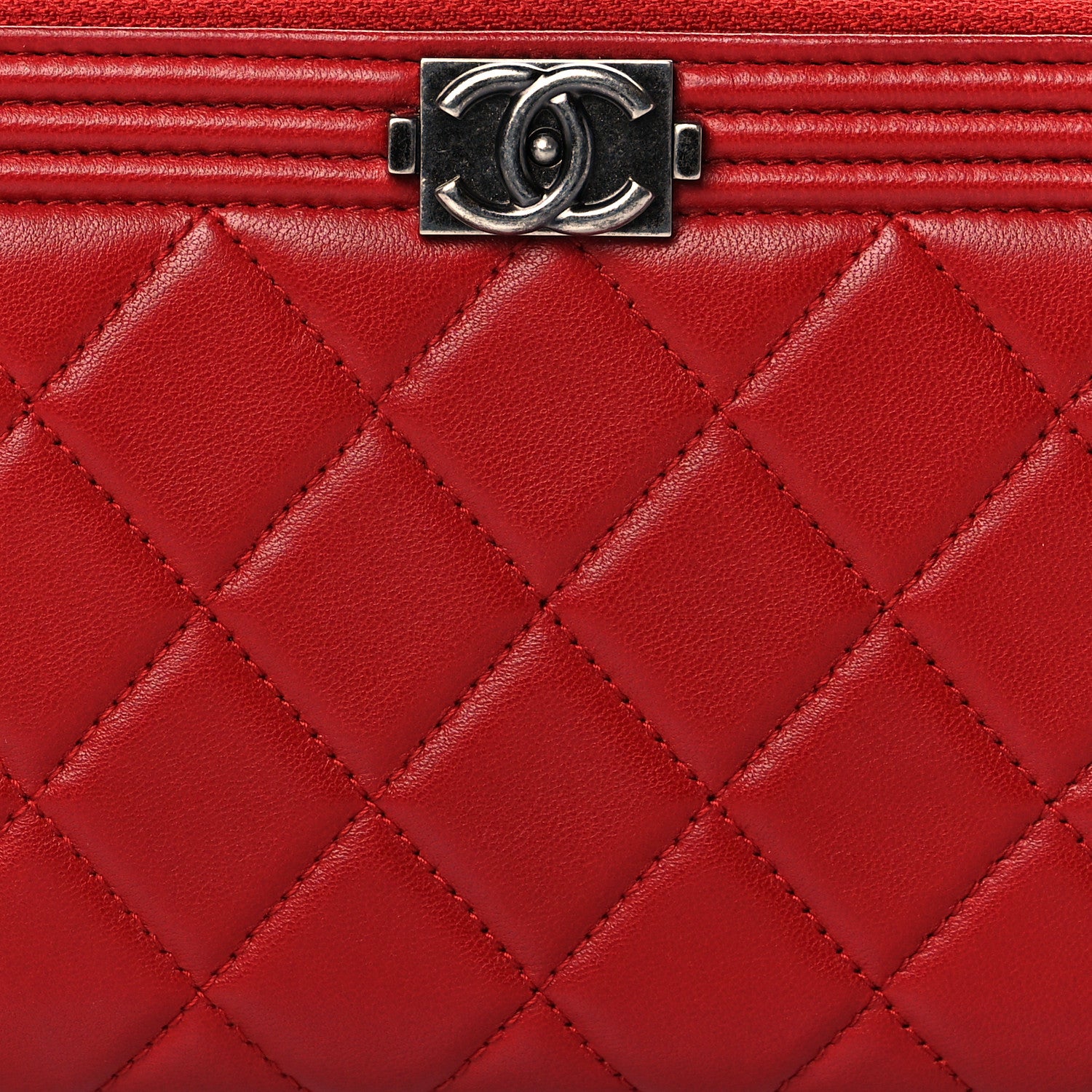 Chanel Lambskin Quilted Boy Zip Around Wallet Red 9 of 10