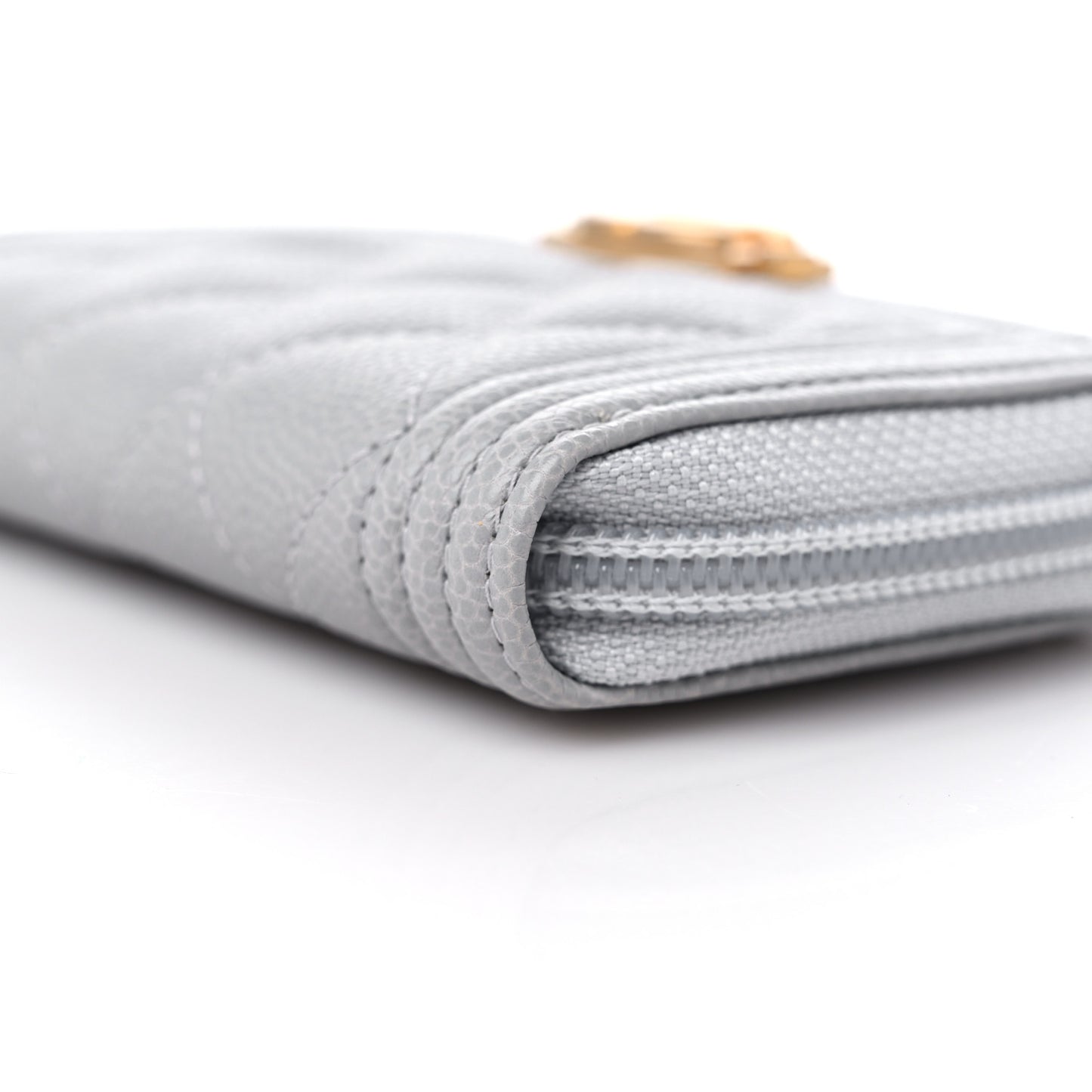Caviar Quilted Boy Zip Around Coin Purse Wallet Grey