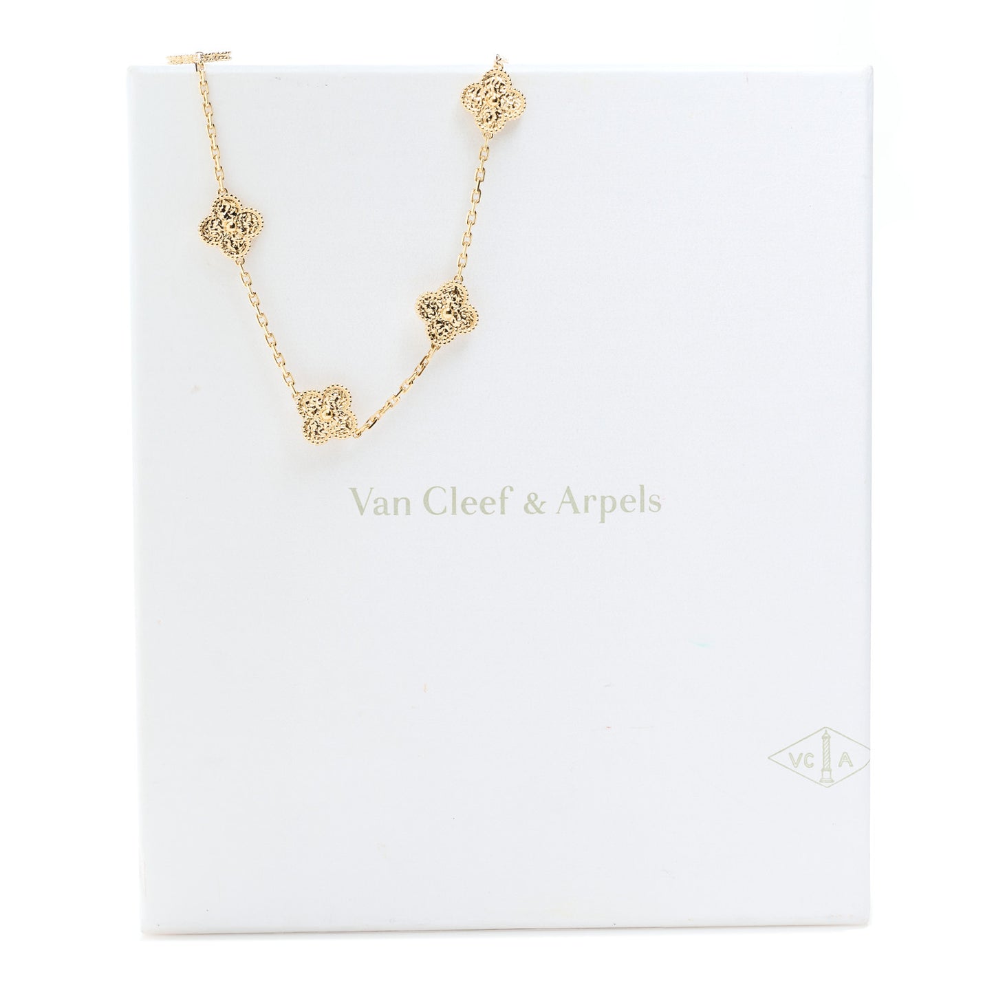 18K Yellow Gold 10 Motifs Guilloche Vintage Alhambra Necklace