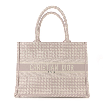 Christian Dior Canvas Macro Houndstooth Embroidered Book Tote Pink White 1 of 11