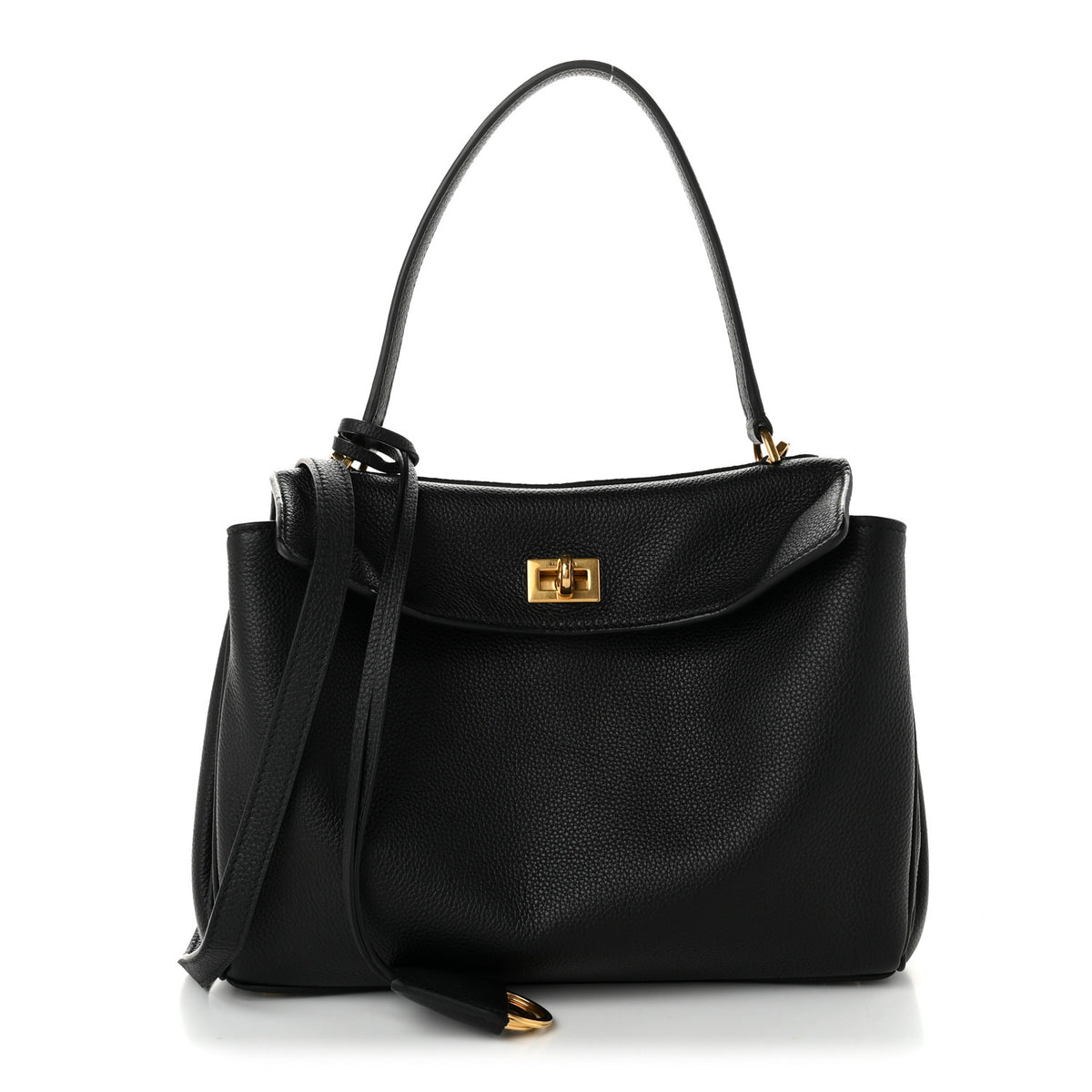 Grained Calfskin Small Rodeo Top Handle Handbag Black