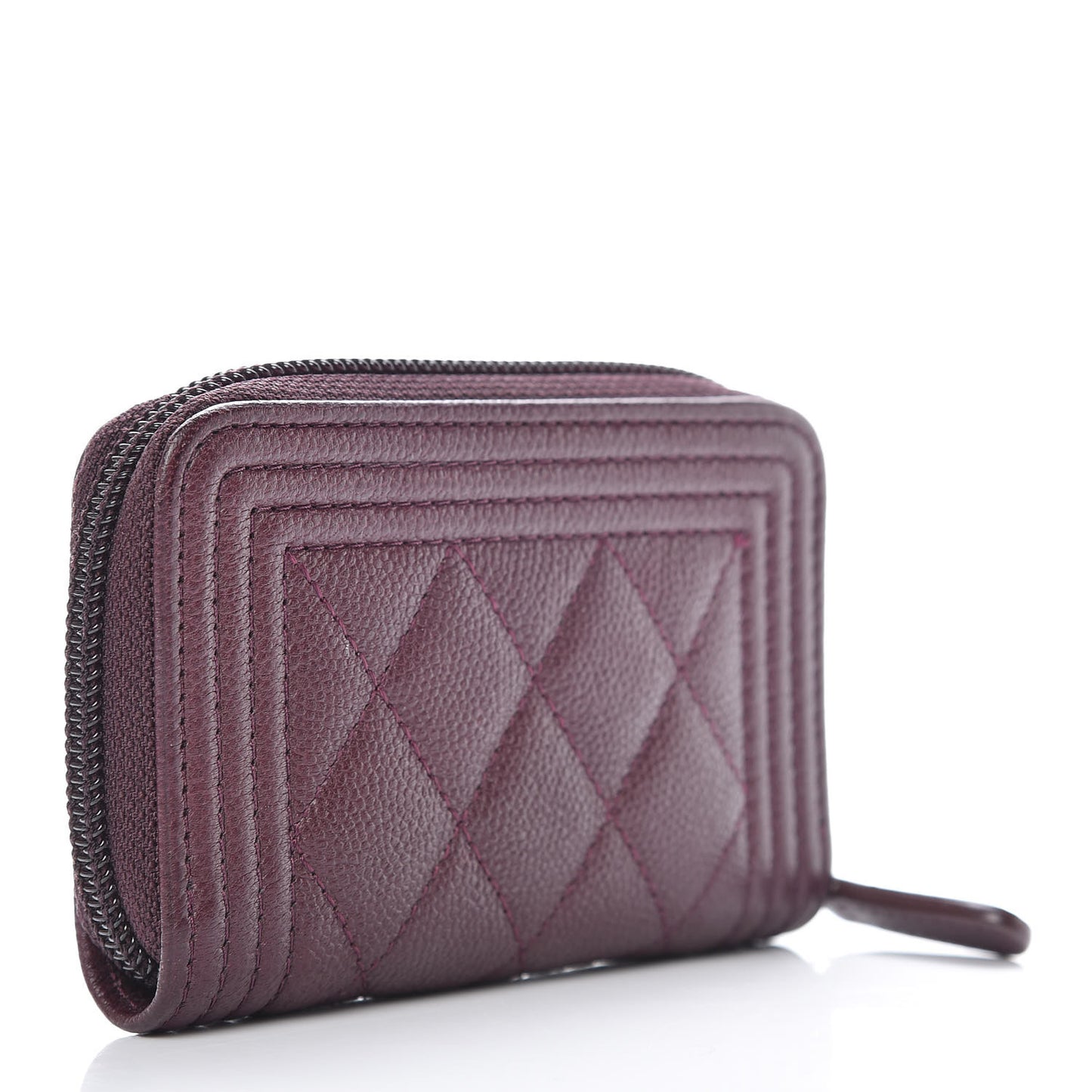 Caviar Quilted Boy Zip Around Coin Purse Wallet Dark Purple