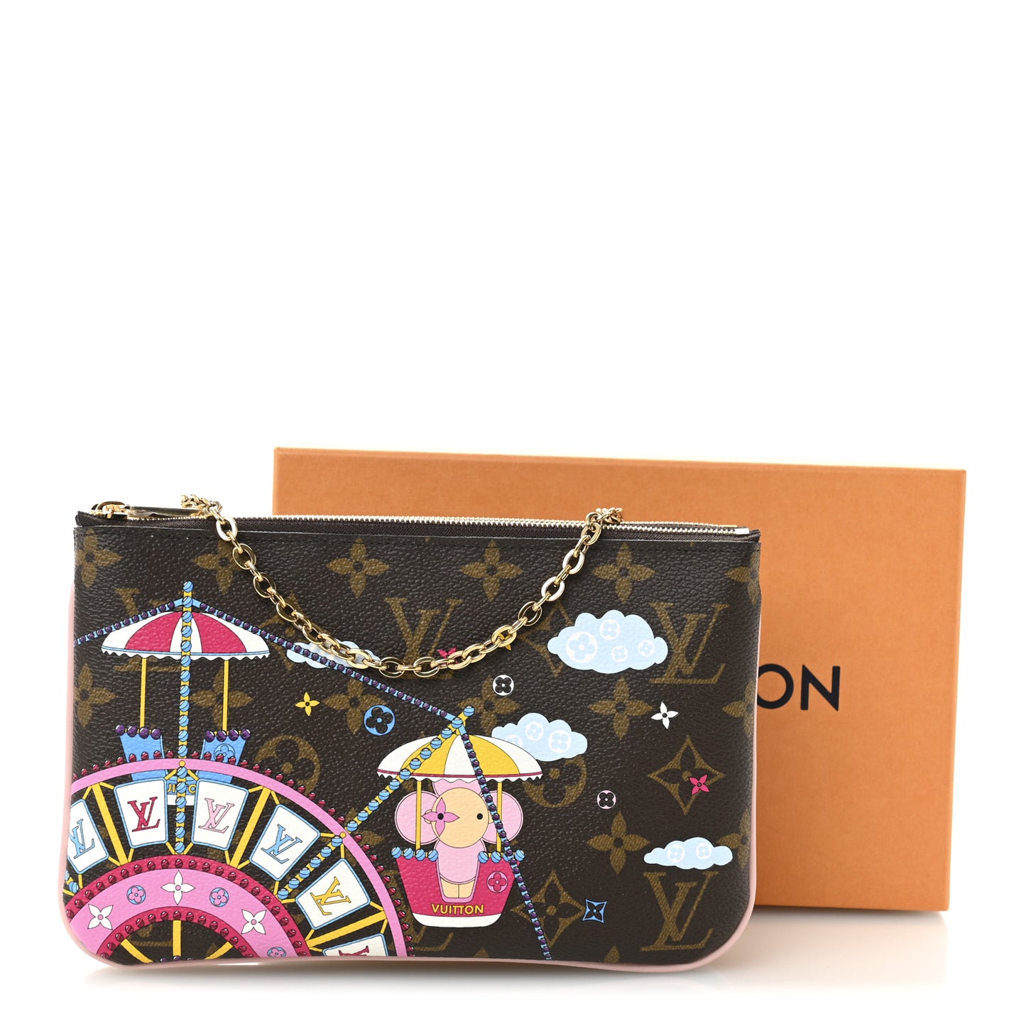 Monogram 2020 Christmas Animation Big Wheel Double Zip Pochette Rose Ballerine