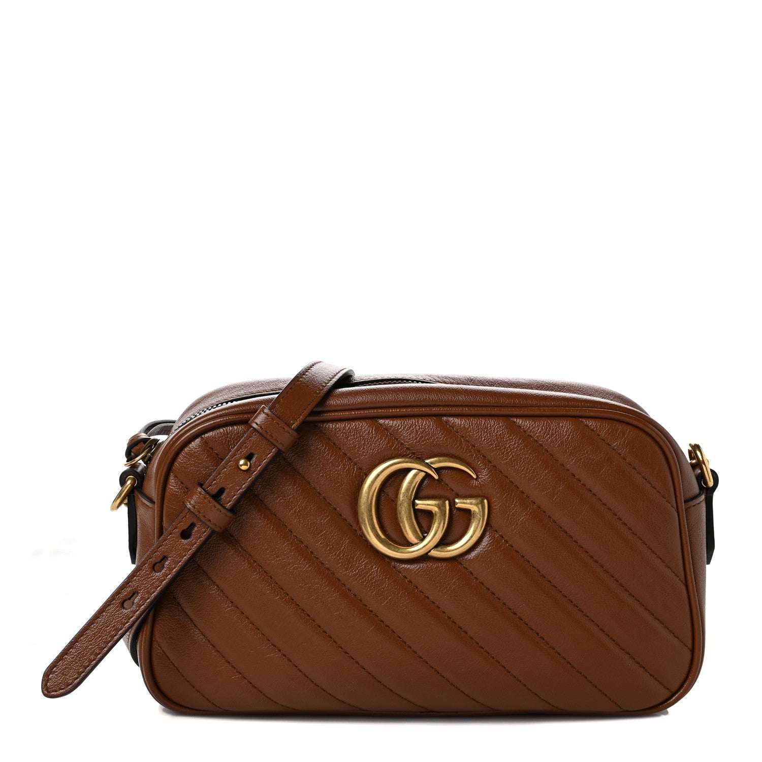 Gucci Glazed Calfskin Matelasse Diagonal Small GG Marmont Chain Shoulder Bag Cuir 1 of 10