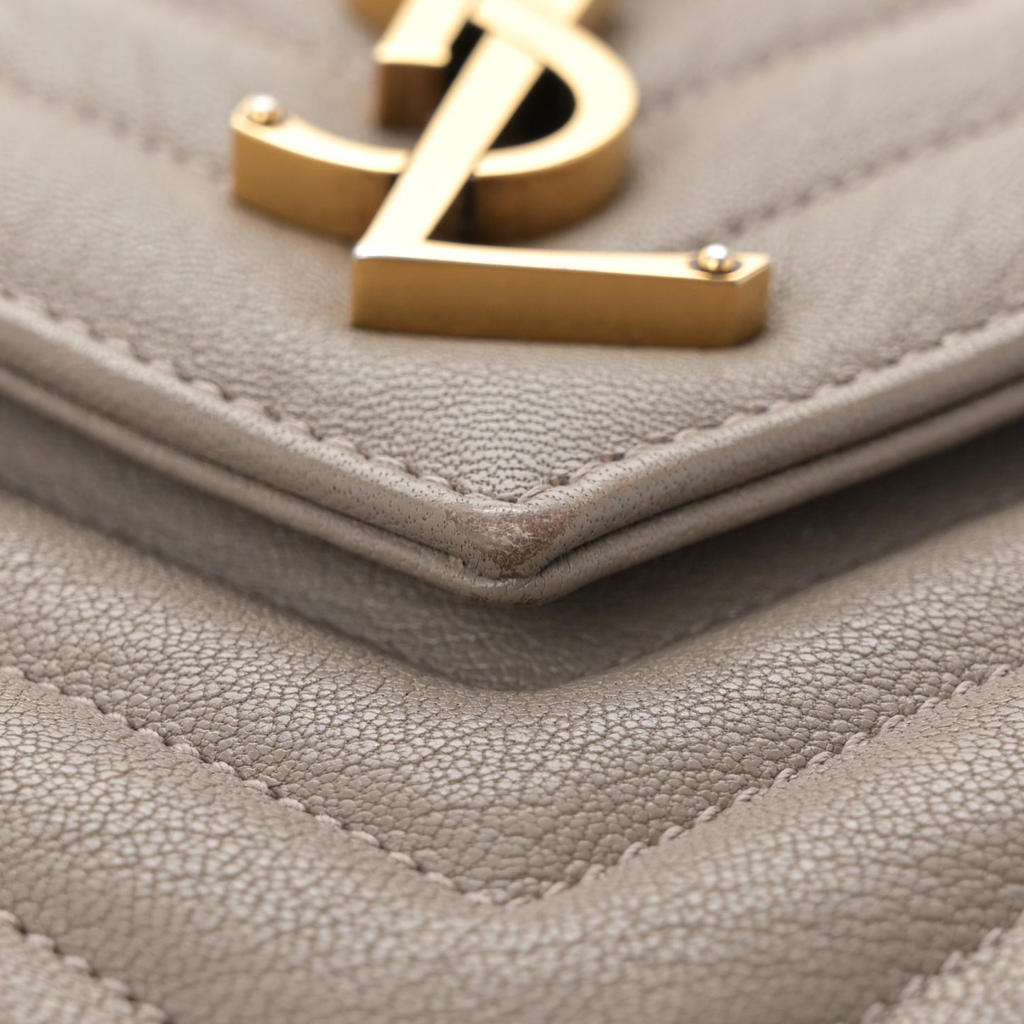 Sheepskin Matelasse Chevron Monogram Medium College Bag Greyish Brown