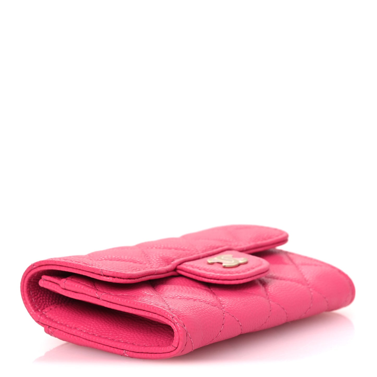 Caviar Quilted Flap Card Holder Wallet Pink