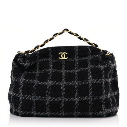 Chanel Tweed Maxi Chain Hobo Black Gray 1 of 11