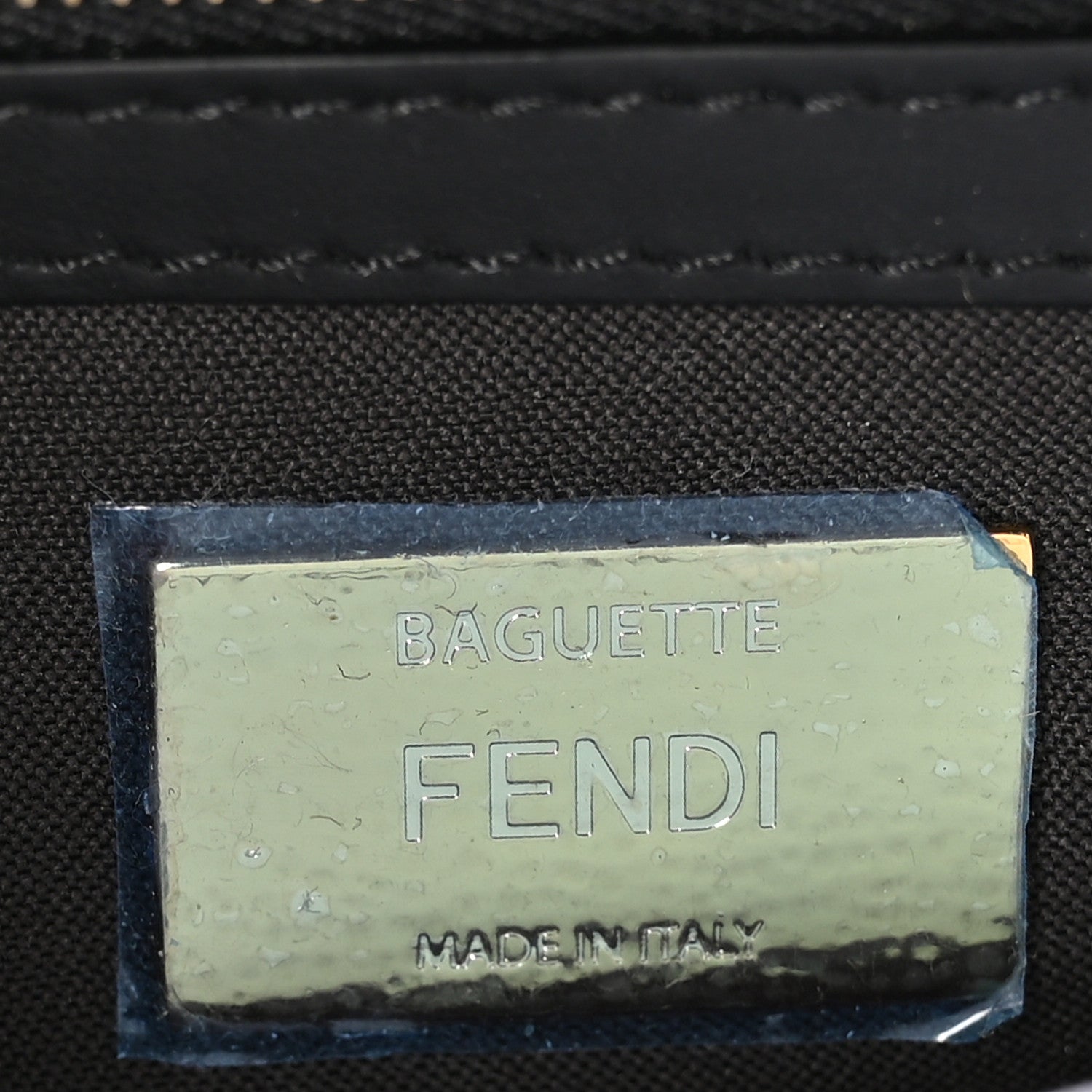 Fendi Glazed Fabric Vitello Century FF 1974 Large Baguette Cage Mogano Panna Black 6 of 10