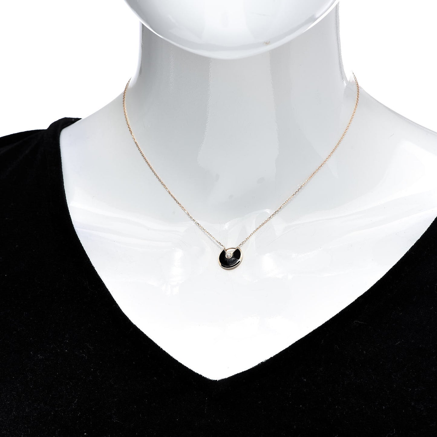 18K Pink Gold Diamond Black Onyx XS Amulette de Cartier Pendant Necklace